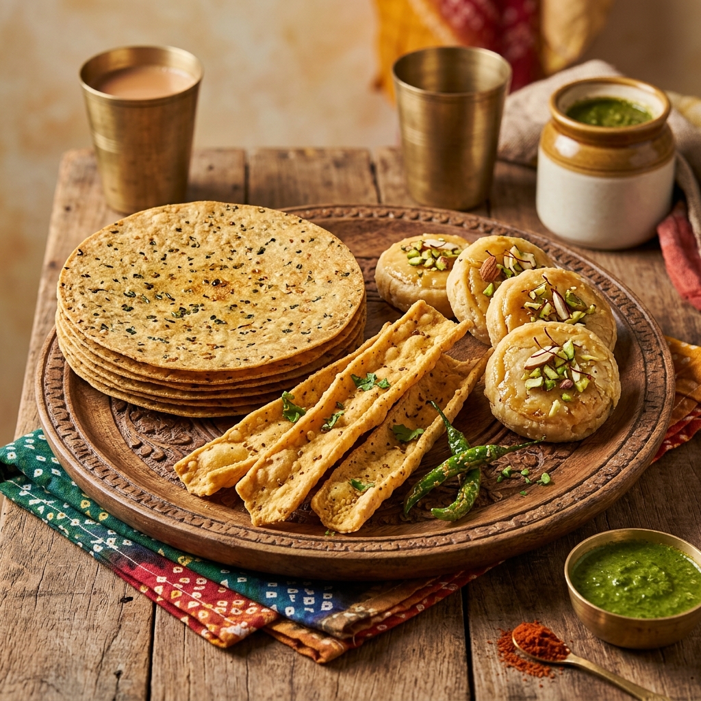 Gujarat Regional Food Snacks - Methi Khakhra and Surti Ghari